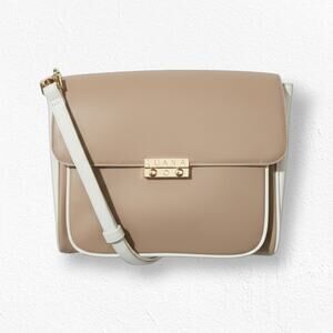 LUANA Italy Beige Leather Crossbody Bag Gold Hardware Adjustable Strap NWT